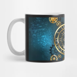 Golden Clock on Turquoise Background ( Steampunk ) Mug